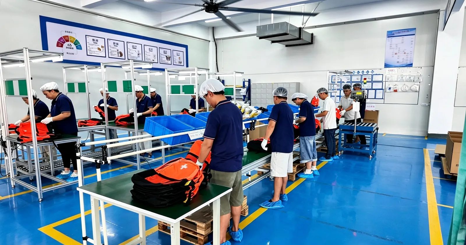防災バッグのセット組み専用作業エリア